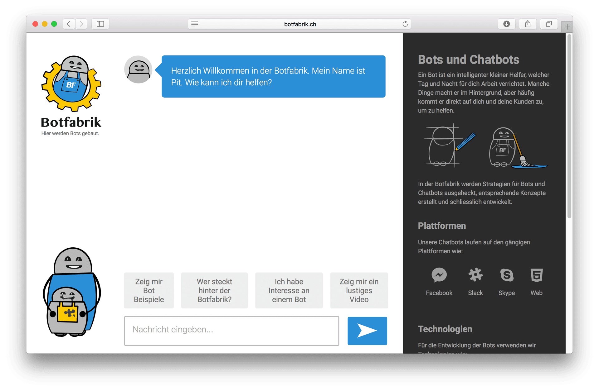 Screenshot der Webseite botfabrik.ch